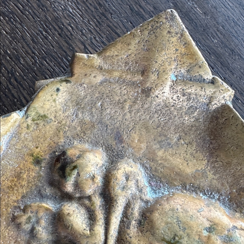 Vintage Brass Cupid with Stork Trinket Tray Art Nouveau Style - Picture 4 of 8